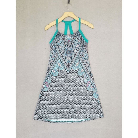 prAna Dresses & Skirts - PrAna Women's Knit Quinn Dress Built In Bra Geometric Turquoise Small S